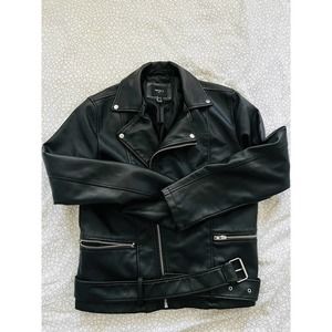 Forever 21 sz L black faux biker leather jacket NWOT